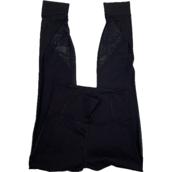 Lululemon Black Mesh Leggings Ankle Cuff Size 6  Preowned B2 - Picture 10 of 11